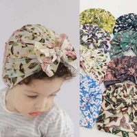 autumn winter flower print baby girls hat for newborn infant toddler bow cap head wraps soft cotton baby boys girls hat turban