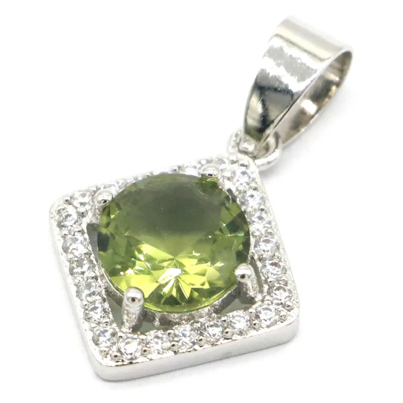 Роскошный Серебряный кулон с зеленым аметистом для помолвки невесты 26x17 мм|real