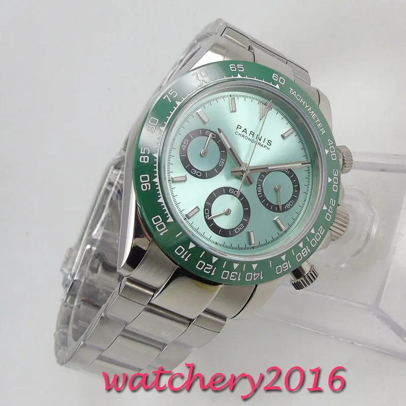 

39mm parnis Green dial vintage style luminous quartz movement chronograph men's watch