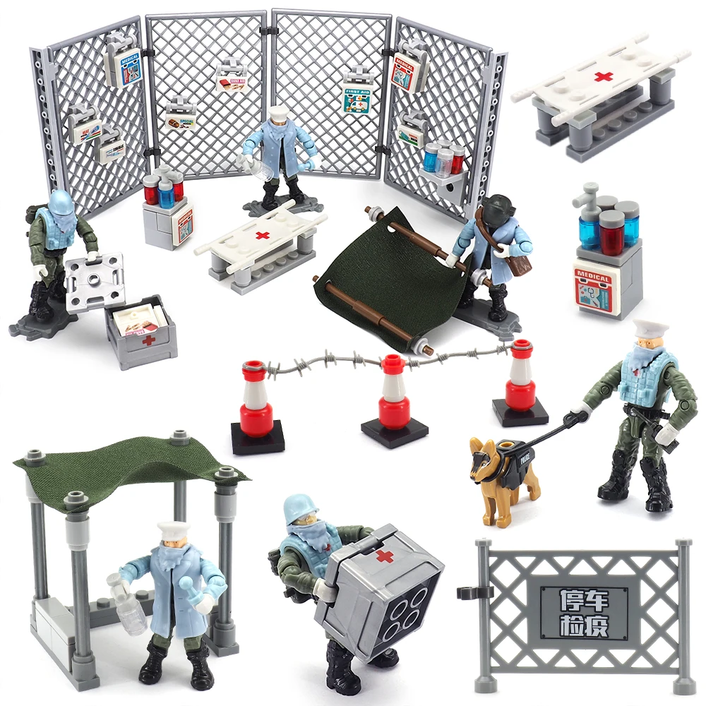 

Military Virus Prevention Building Block Inspection Station Moc Military Doctor Figures Treatment Station Model Child Boy Toy