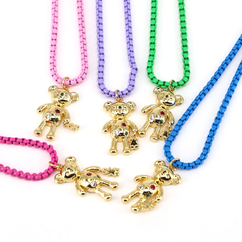 

5Pcs Animal shape charm necklace,multicolor plated enamel jewelry,popular Neon Colorful Chain Necklace