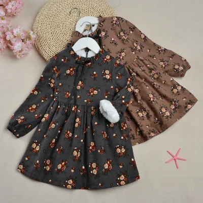 

Платье для девочек, Осень-зима 2020, Новое Детское хлопковое вельветовое платье с цветочным рисунком для девочек, детское платье принцессы, де...