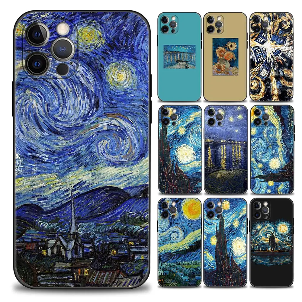 

Van Gogh Tardis Phone Case for iPhone 11 12 13 Pro Max 7 8 SE XR XS Max 5 5s 6 6s Plus Soft Silicone Cover Coque Funda Capa