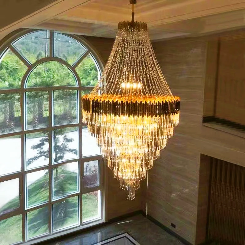 

2021 Large Crystal Hollw Chandelier Lighting For Duplex Building Stair Luxury Hotel Lobby Villa Living Room