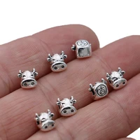 20pcs antique silver plated ox cow loose spacer beads for jewelry making bracelet accessories diy handmade craft 7mm