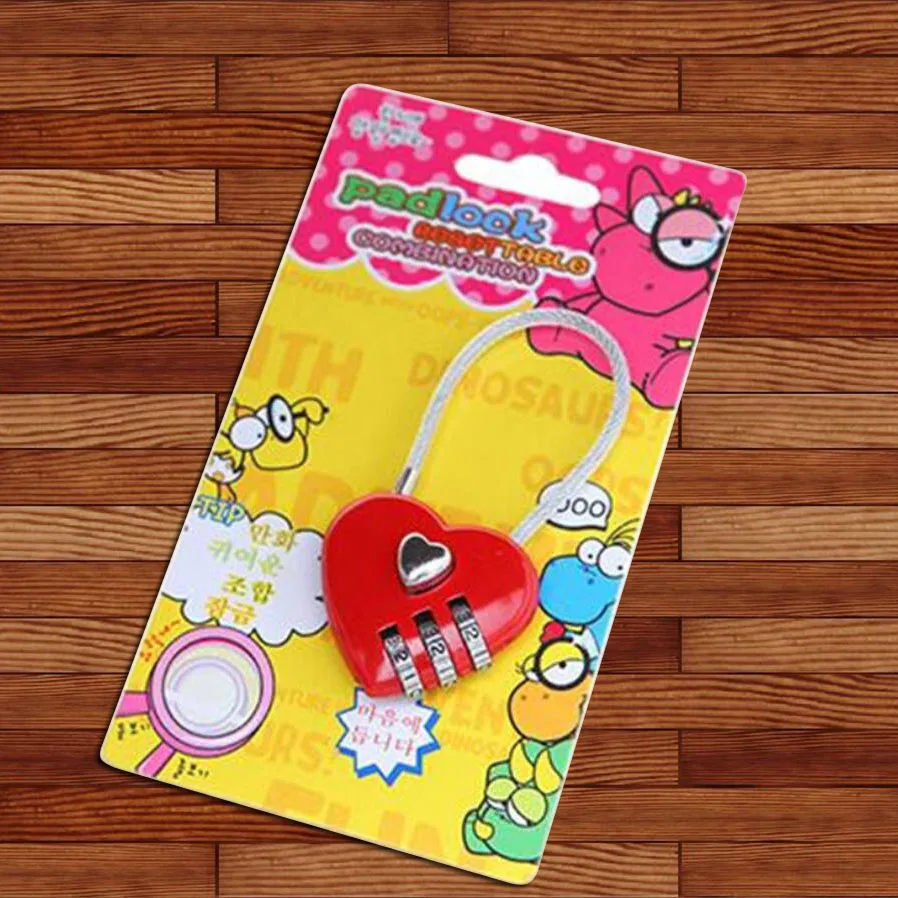 Навесной замок в форме сердца 3 знака безопасности маленький цвет красный милый