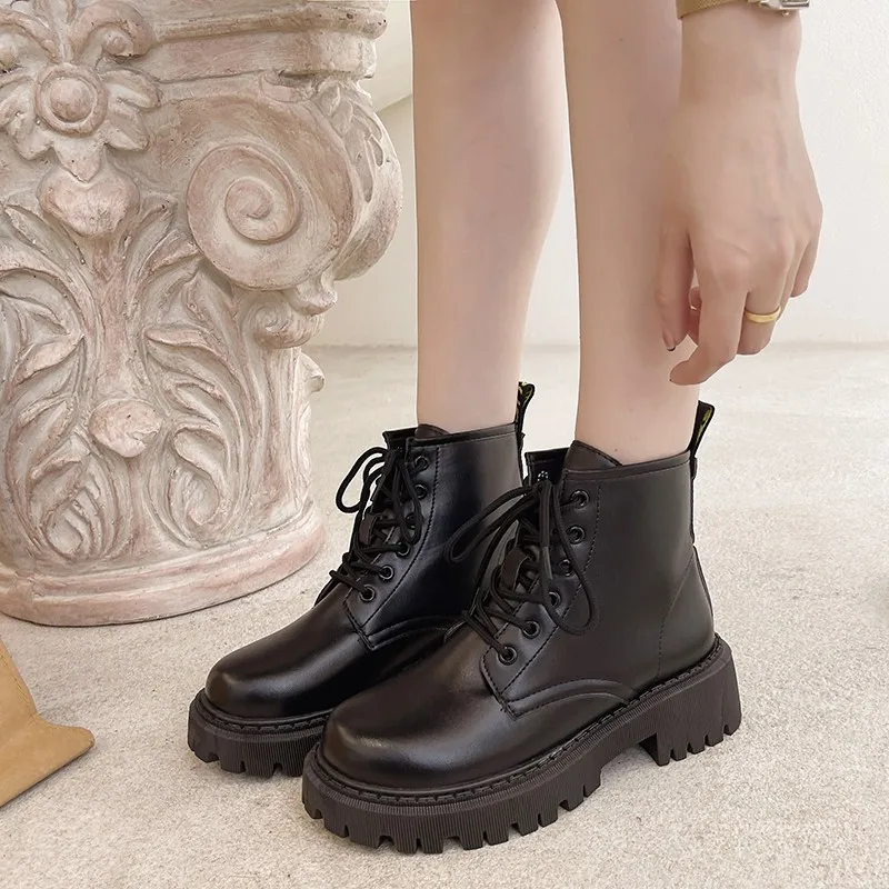 New autumn and early winter women's platform shoes, women's flat heel boots, fashionable side zipper women's ankle boots
