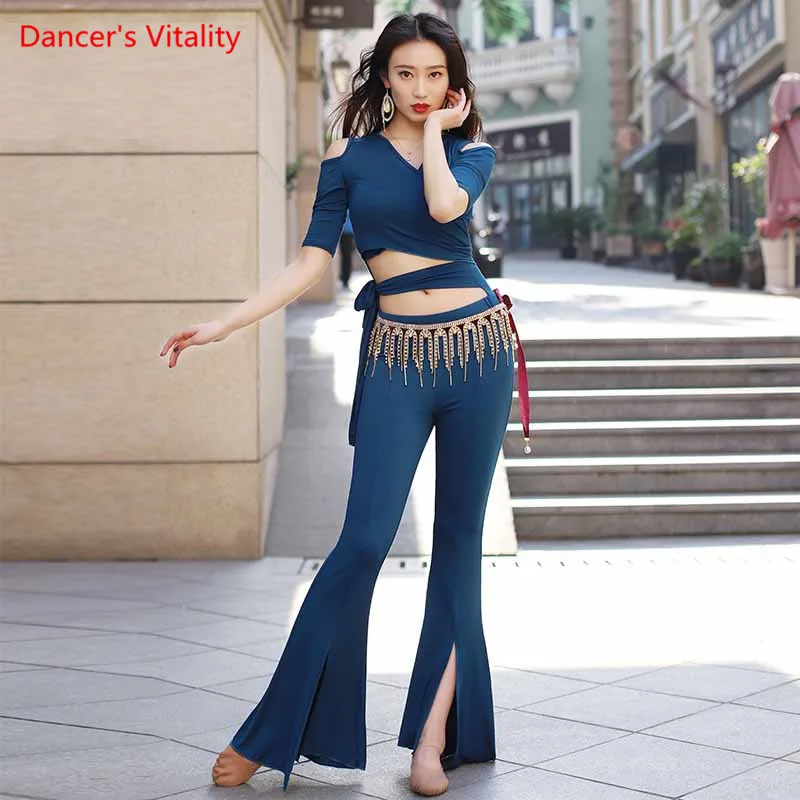 

Женский топ для танца живота, тренировочная одежда с коротким рукавом для взрослых, откровенные брюки, одежда для выступлений, весна-лето