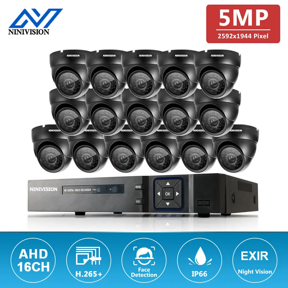 

NINIVISION Motion Detection 5MP 8CH DVR CCTV Security System AHD Black And White Waterproof Dome Camera Video Surveillance Set