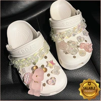 3d rhinestone pink bear croc charms designer diy cute animal shoes decaration accessories for jibs clogs kids boys girls gifts