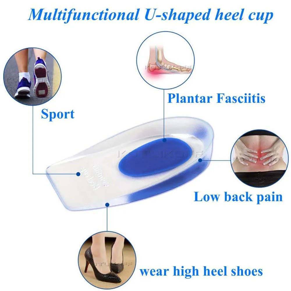 KOTLIKOFF Soft Silicone Gel Insoles for heel spurs pain Foot cushion Foot Massager Care Half Heel Insole Pad Height Increase