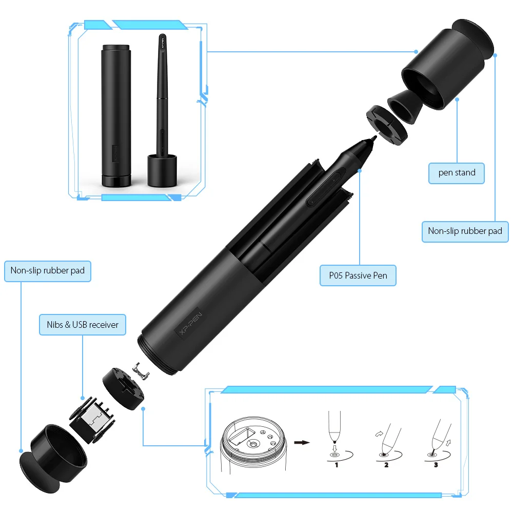 Графический планшет XP-Pen Deco 03 цифровой для рисования с пассивным стилусом и 6