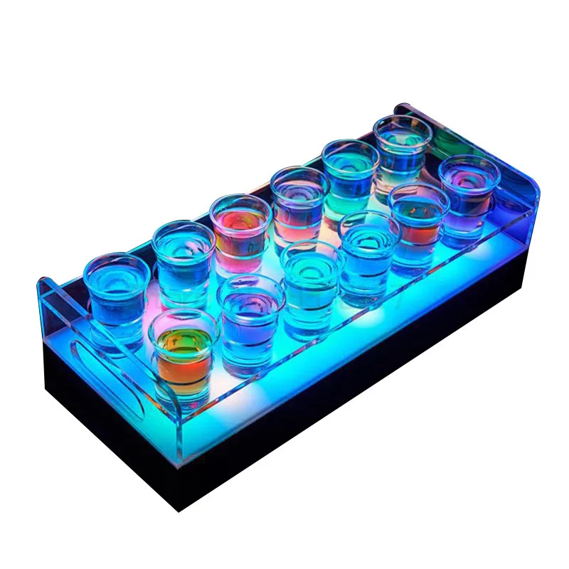 

Night club bar party lounge color changing rechargeable led lighted shot glass service tray vip flight tray glasses holder