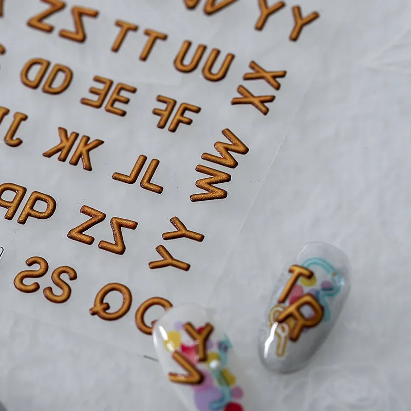 

3D Number Letter Nails Art Sticker Geometric DIY Fashion Charms Design Nail Decals Slider Wrap Relief Nail Decoration 2022 New