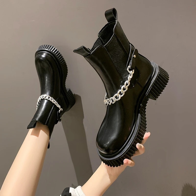 

Ботинки-челси женские, коричневые, черные, бежевые, белые, на меху, короткие, в готическом стиле, Осень-зима, 2021