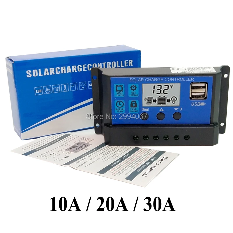 10 шт х 30A 20A 10A DC12V 24V режимы Auto PWM Солнечные фотоэлектрические Панель Батарея