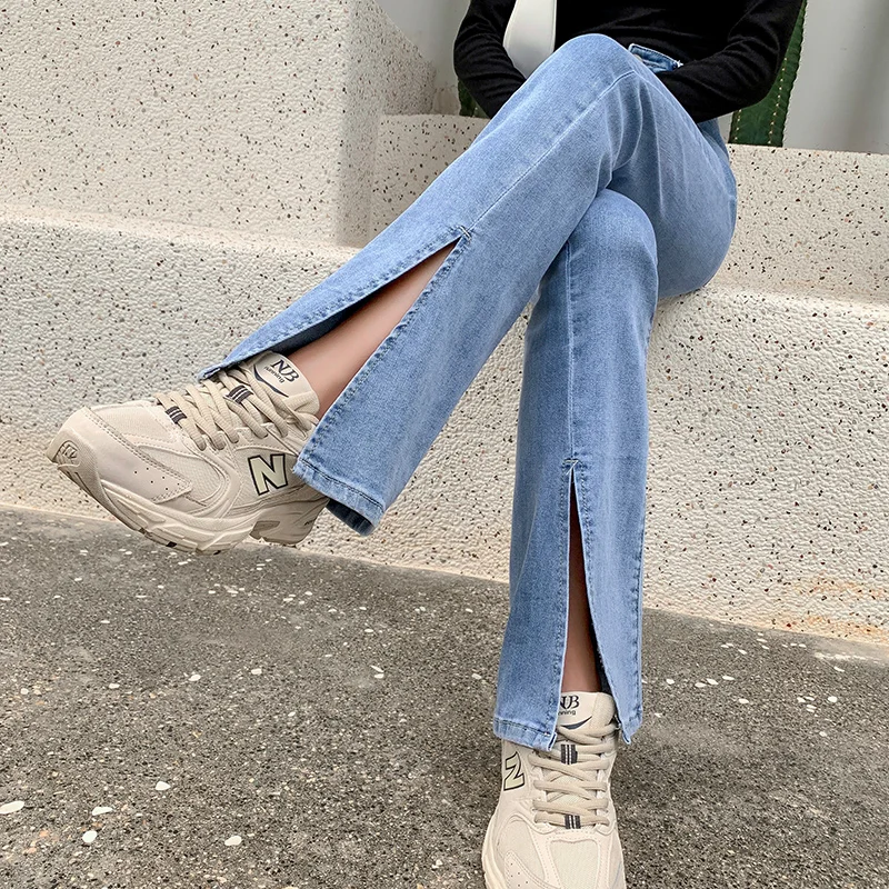 

TongSiHai Jeans for Women Ladies Fashion High Waist Side Split Flare Denim Pants Teens Girls Summer Slim Fit Jean Streetwear