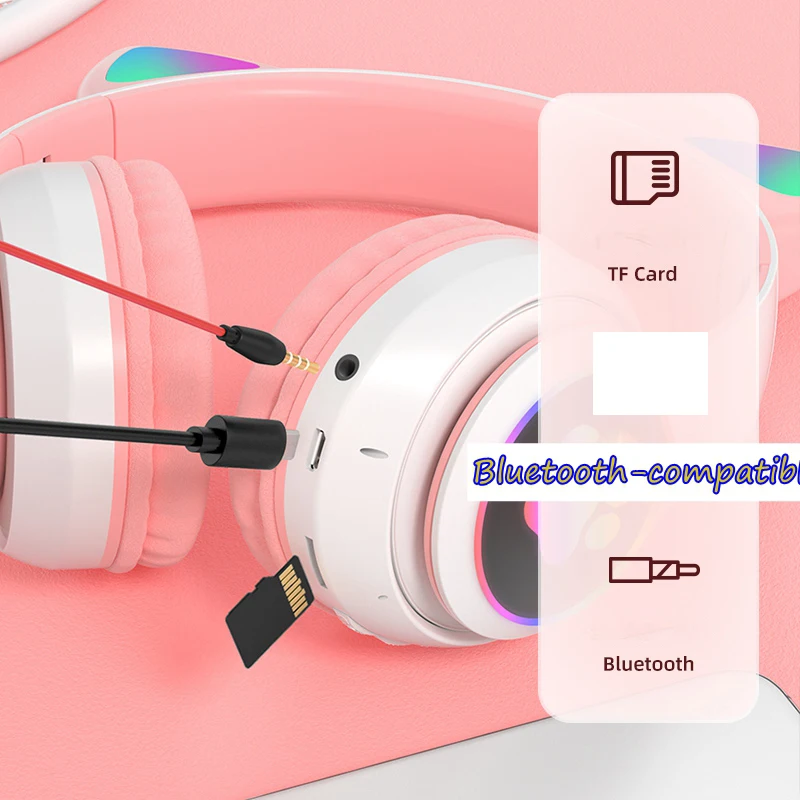 new rgb cat ear headphones blue tooth fone bass noise cancelling adults kids girl headset support tf card casco mic gift free global shipping