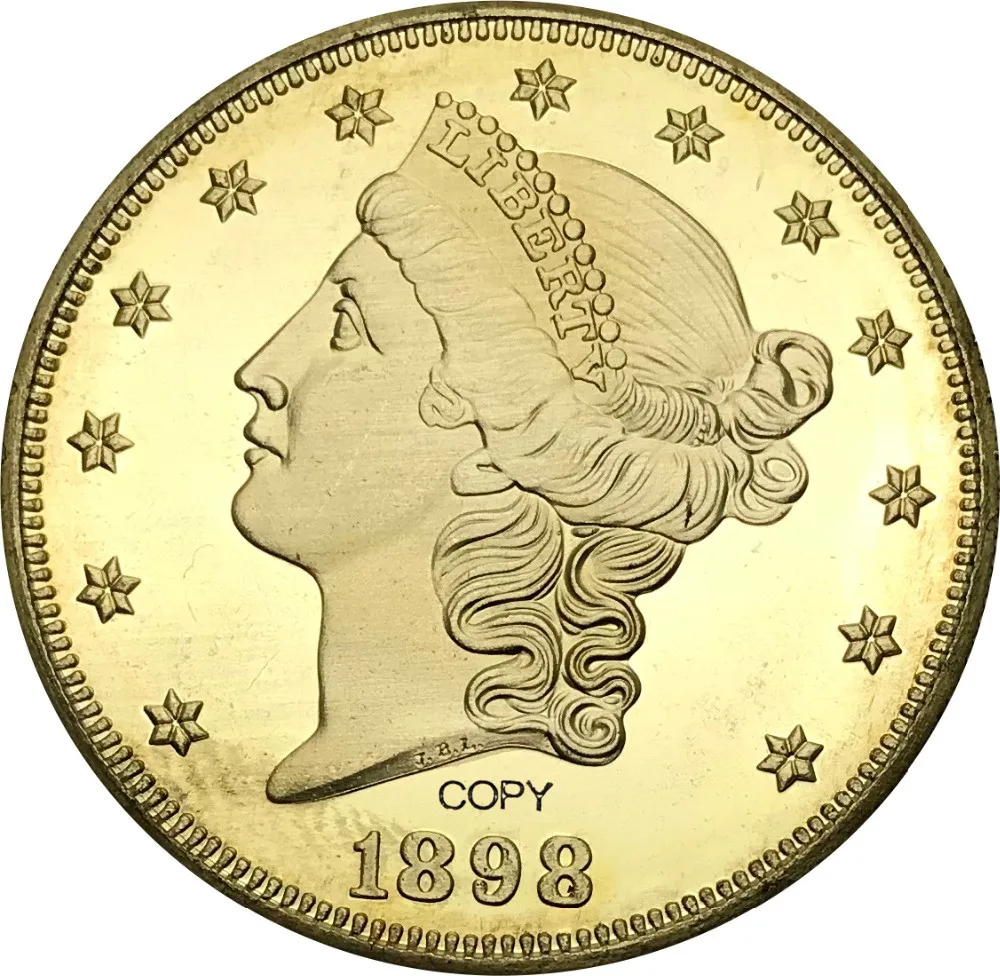 США 20 долларов свободы голова двойной Орел с девизом двадцать 1898 s латунные