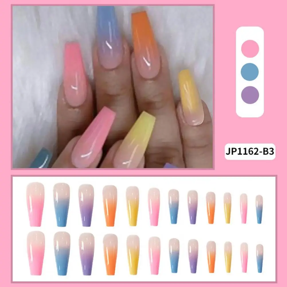 

20pcs DIY Full Cover False Nail Tips Coffin Fake Nails Rainbow Gradient Candy Trapezoidal Fake Nails Ballet Wearable Nails