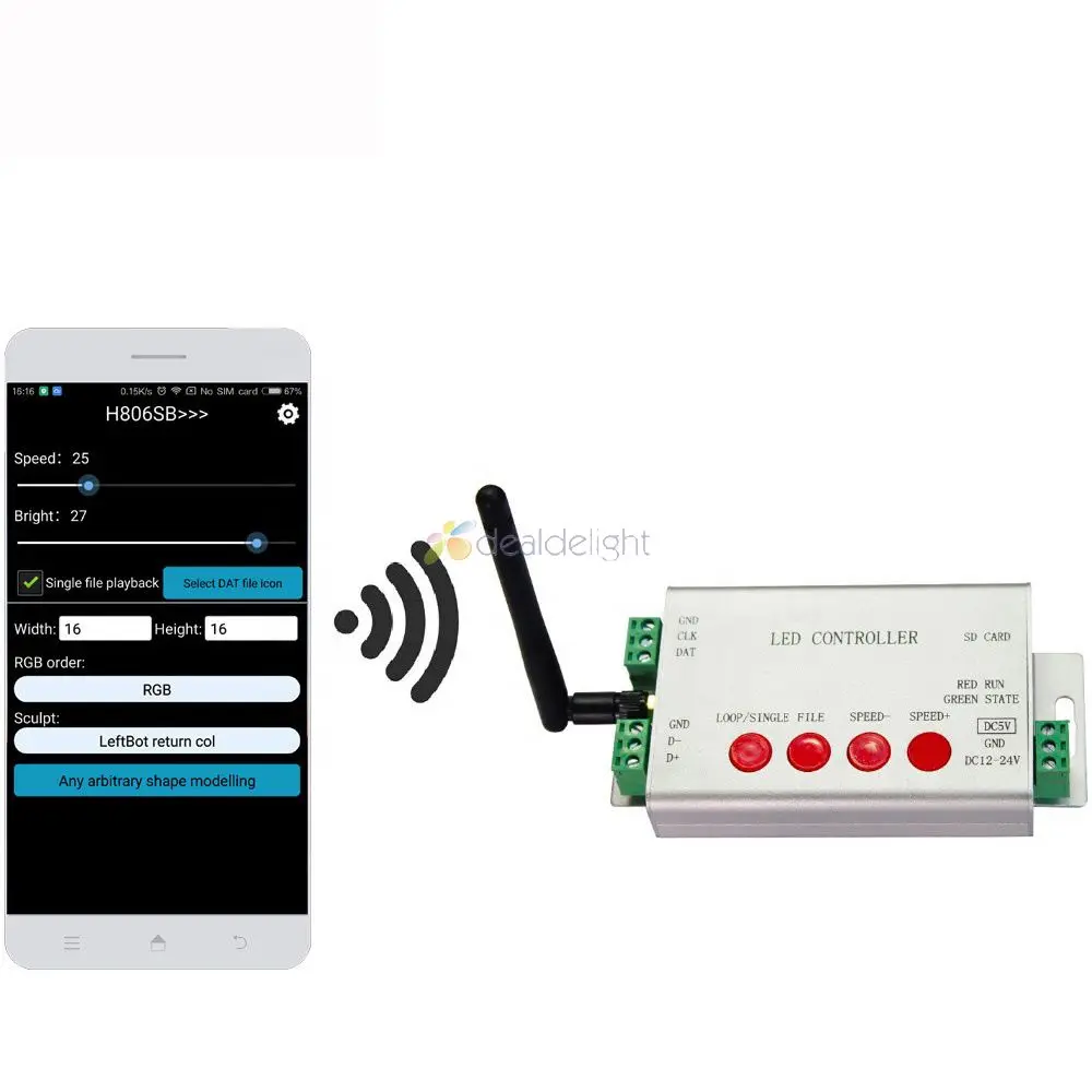 H806SB светодиодный WIFI-SPI контроллер Макс 2048 пикселей sd-карта управления