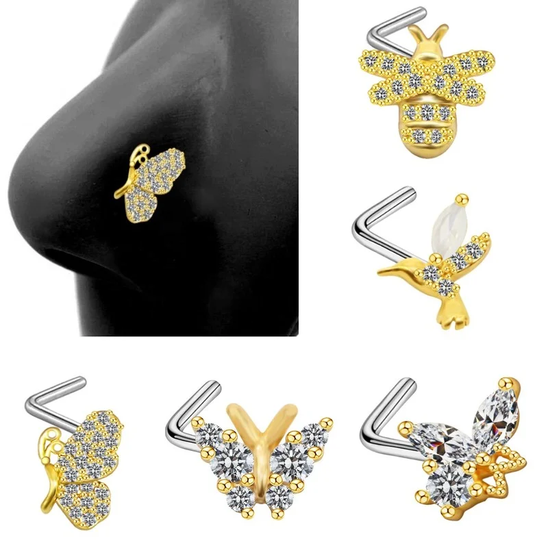 Модное Новое кольцо в виде маленькой пчелы и бабочки нос винты для носа шпильки