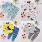 Комплект нижнего белья для мальчиков и девочек, хлопковая осенне-весенняя одежда для новорожденных пижама с длинными рукавами с рисунком комплекты детской одежды из 2 предметов