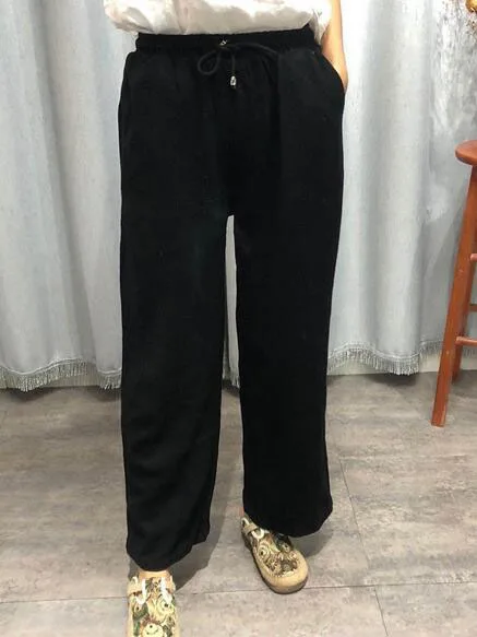 

Autumn women's pants new solid color cotton and linen elastic tie casual wide-leg pants