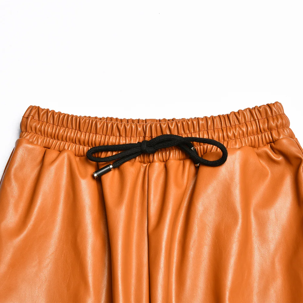 

Pants Sexy Tie Small Feet Bandage Leather Pants Women Trousers Elastic PU Leather Pants Tight High Sexy Leather