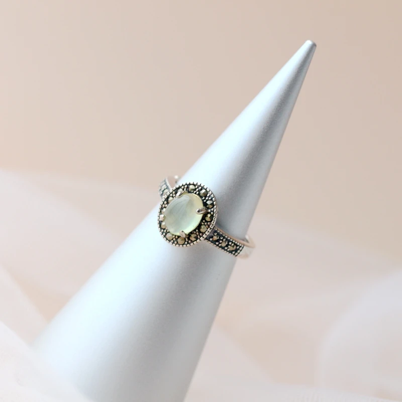 Подлинное 925 пробы Серебряные кольца инкрустированные Натуральный пренит