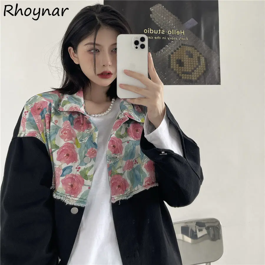 

Basic Jackets Women Denim Patchwork Ins Fashion Unisex Design Ulzzang Female Street Style Outerwear Casual All-match Coats New