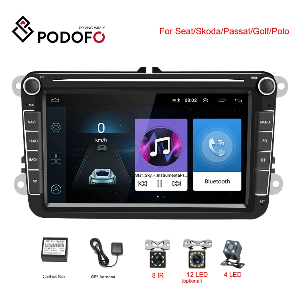 Автомагнитола Podofo мультимедийный плеер на Android с GPS 8 &quotэкраном Bluetooth для