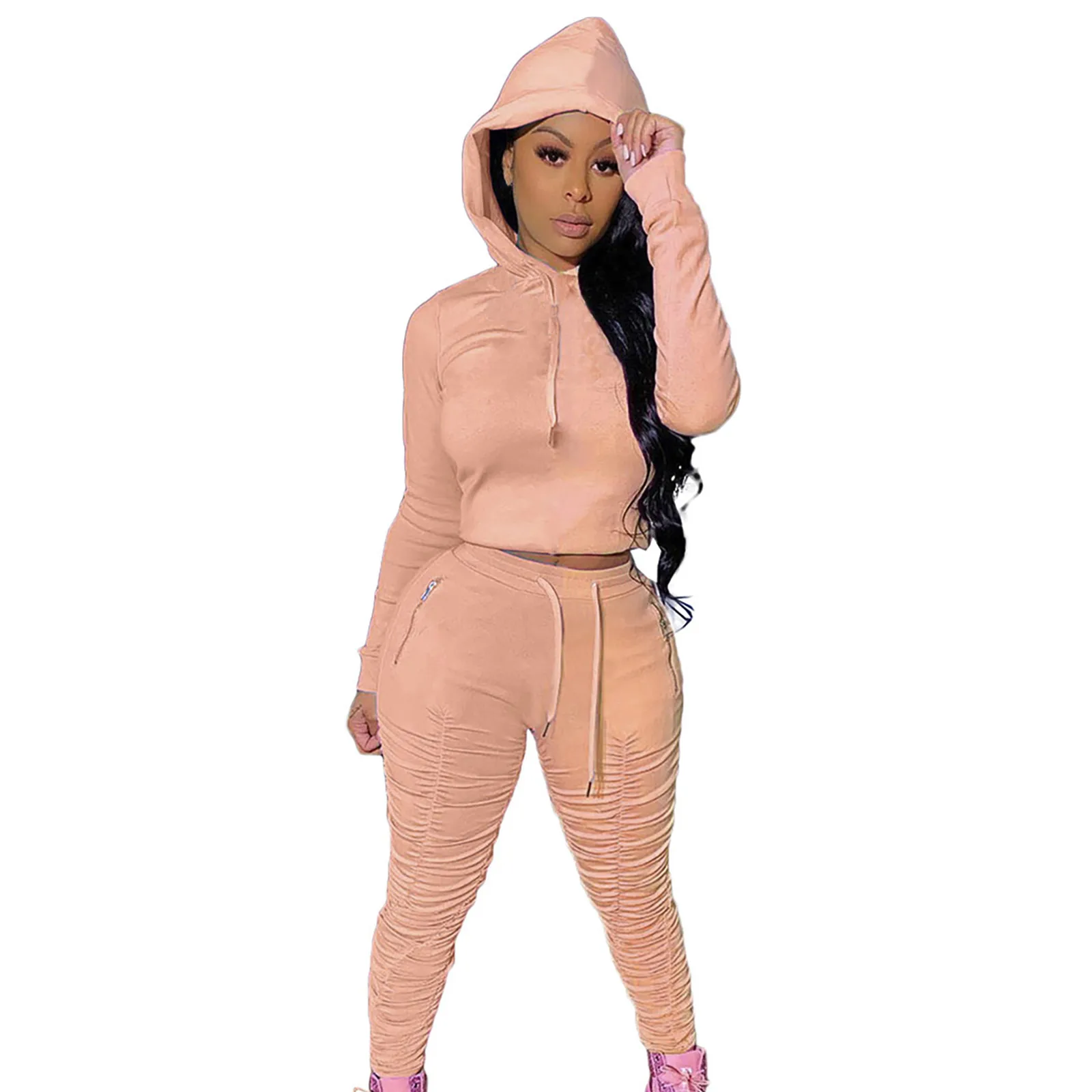 

2021 sweatshirt Women's Fashion tracksuit Long Sleeve Hooded tracksuit Pullover Pleated Pants Casual Suit outfit Jogging sets