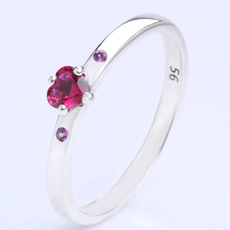 

Original 925 Sterling Silver Pan Ring New Rose Red Heart Ring For Women Wedding Party Gift Fashion Jewelry