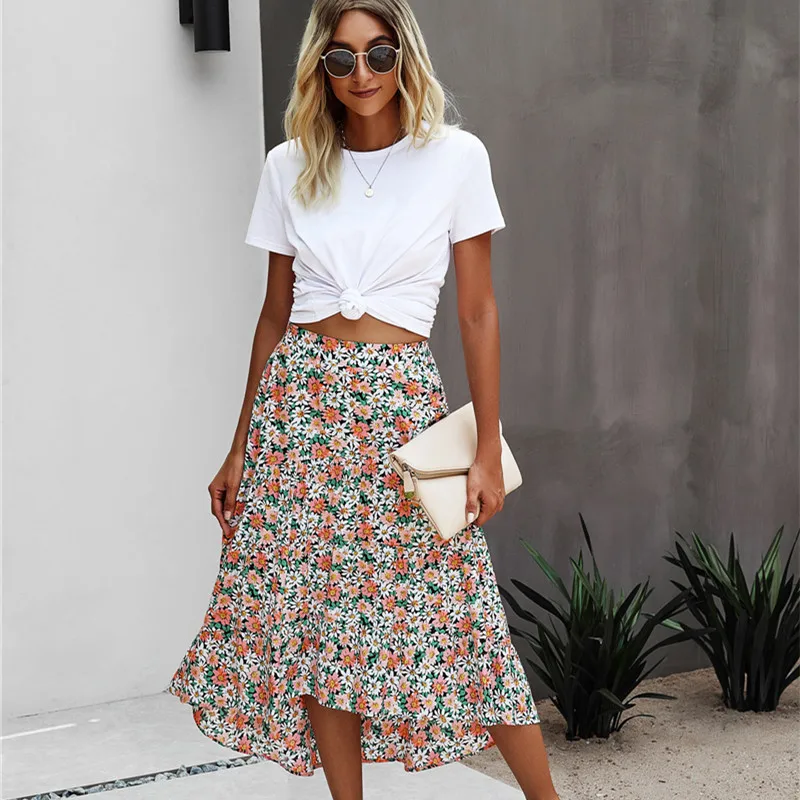 

Summer 2021 Print Women Skirts New Arrival Bohemian Style Floral Maxi Skirts