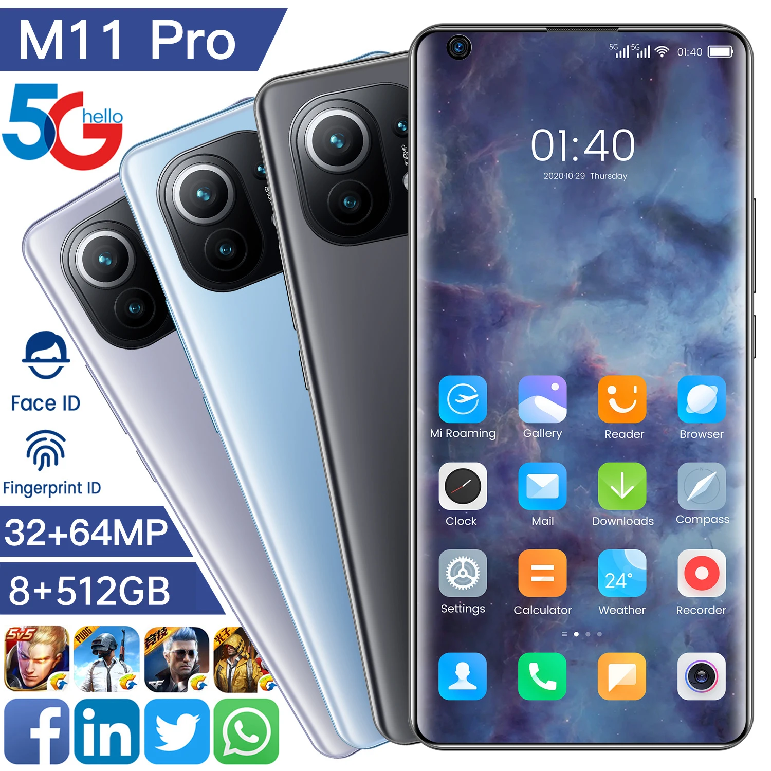 

2021 Global M11 Pro 7.3Inch 8+512G New Arrival 32+64MP 10Core Smartphone 5G Network 6800MAH Android 10 MTK68889