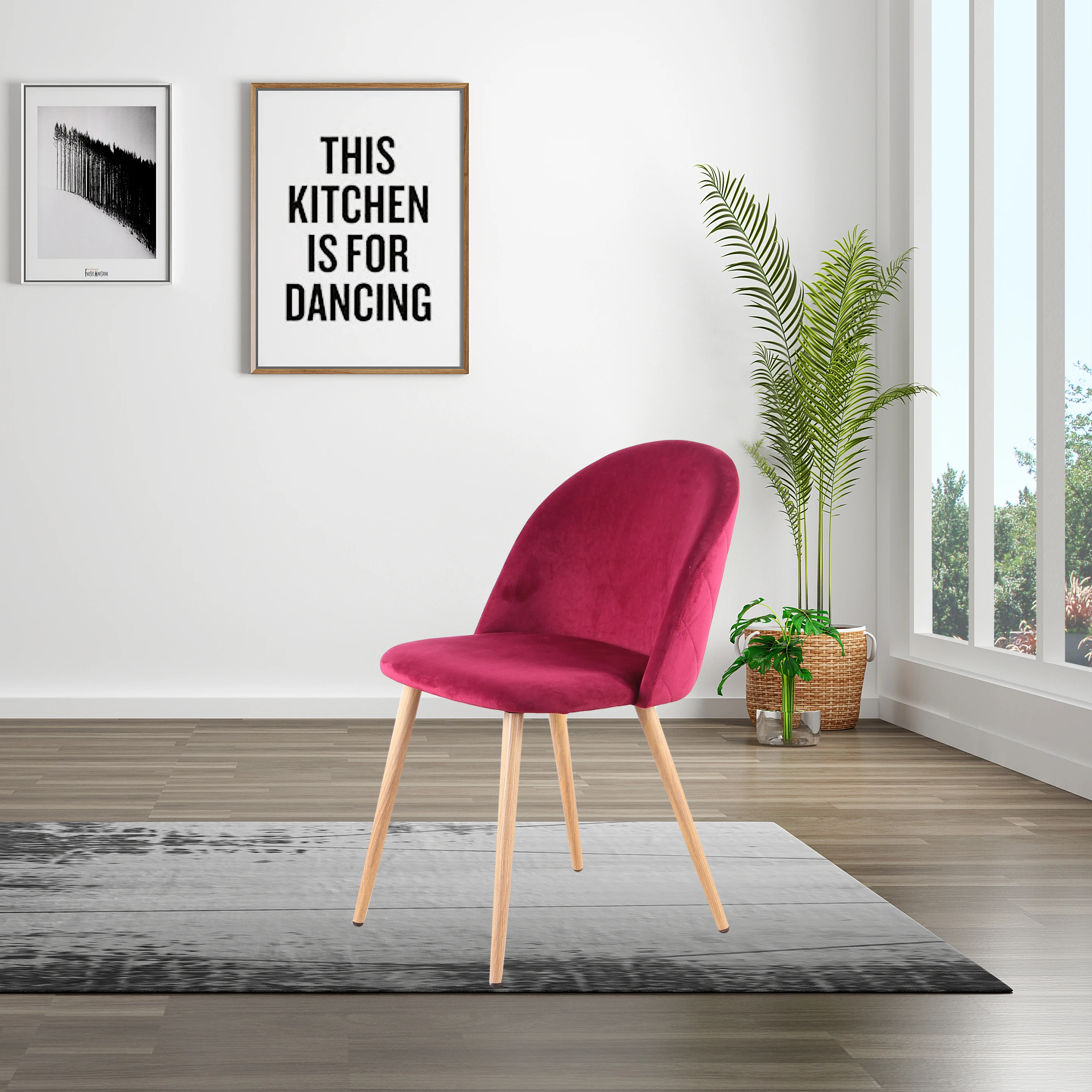 

A set of two dining chairs with soft velvet feet and wooden feet, ideal for kitchen, dining room, living room, lounge (red/blue)