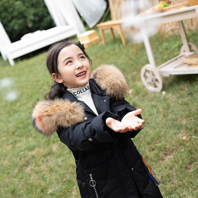 Зимняя парка для девочек-30 градусов пуховое пальто с меховым воротником и