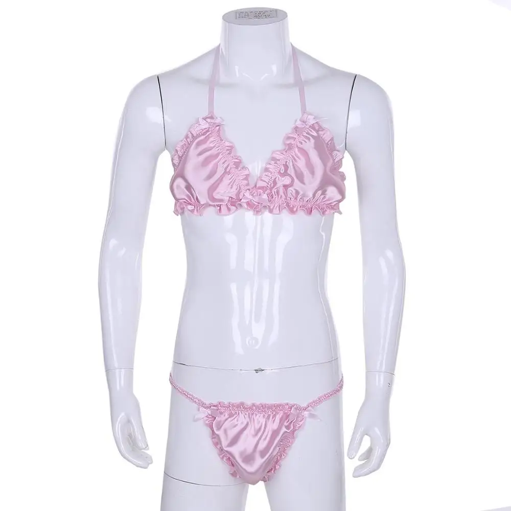 Комплект из 2 предметов блестящее нижнее белье для мужчин с рюшами трусов