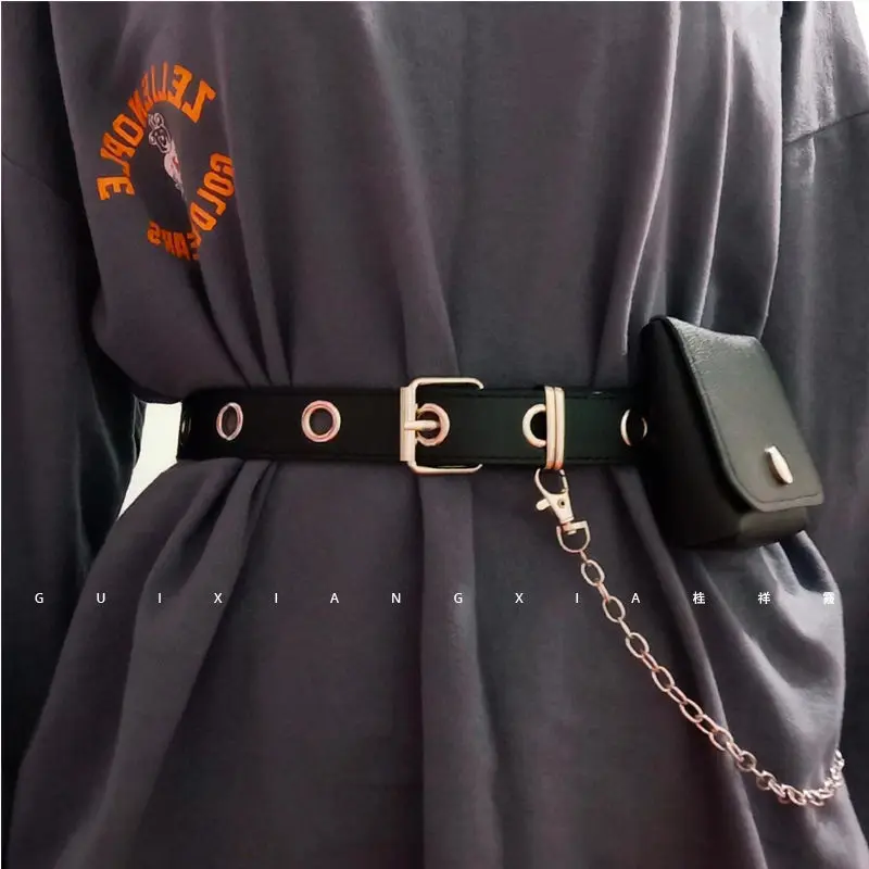 

Belt with bag, female punk style, chain belt, trendy, simple and versatile uniform with skirt and belt