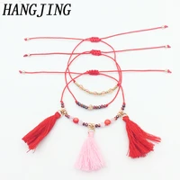 hangjing 3 pcs set 2019 new arrival friendship bracelets tassel charm handmade fringe stretch bead bracelet adjustable femme