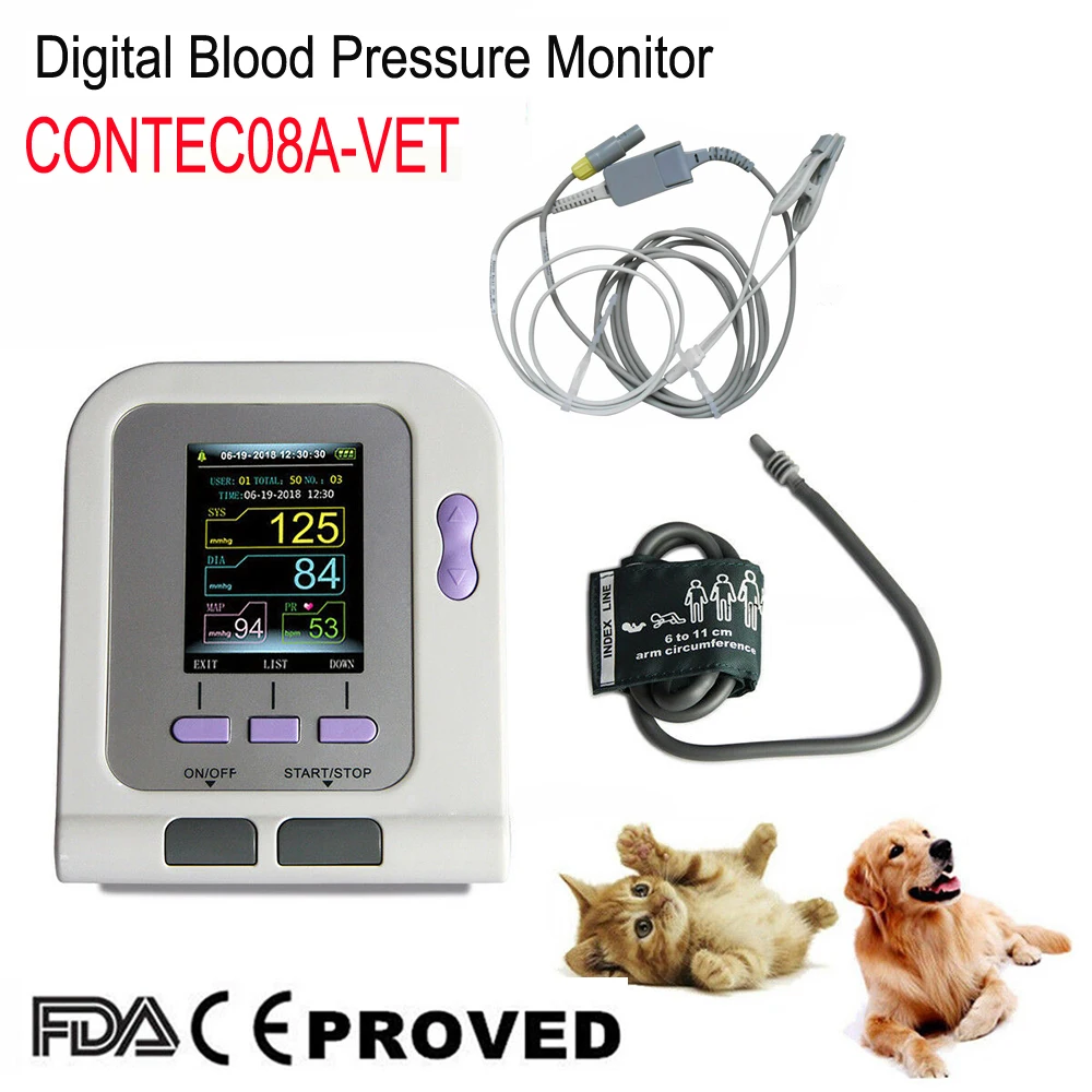 08A-VET Veterinary Blood Pressure Monitor Animal Electronic Sphygmomanomete Digital NIBP Heart Beat Tester + BP Cuff SPO2 Probe | Красота и