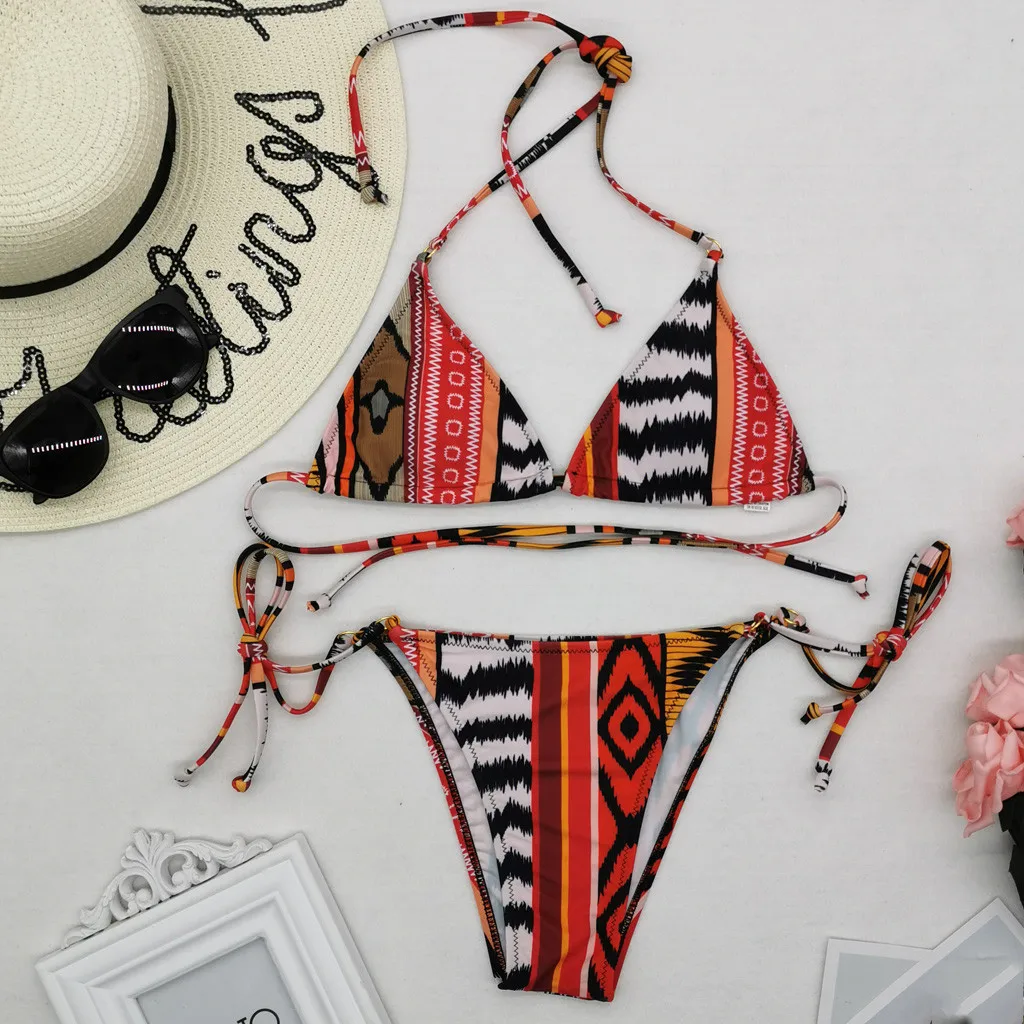 Женский купальник Леопардовый Гавайский принт пуш-ап сексуальный бикини набор