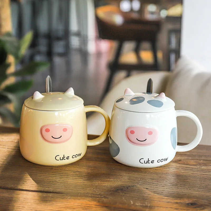 

Cartoon Pig Coffee Mug with spoon lid Milk Cup Office Cup Creative Cute Couple Cup with Lid Spoon Girl Gift Ceramic Cup