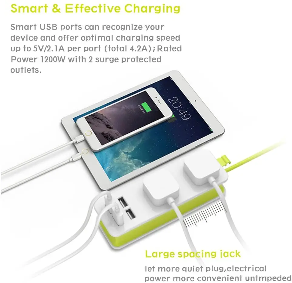 Outlet Travel Power Strip Surge Protector Socket With 4 Smart USB Charger Ports Multi-Port Wall with Desktop Hub | Электроника