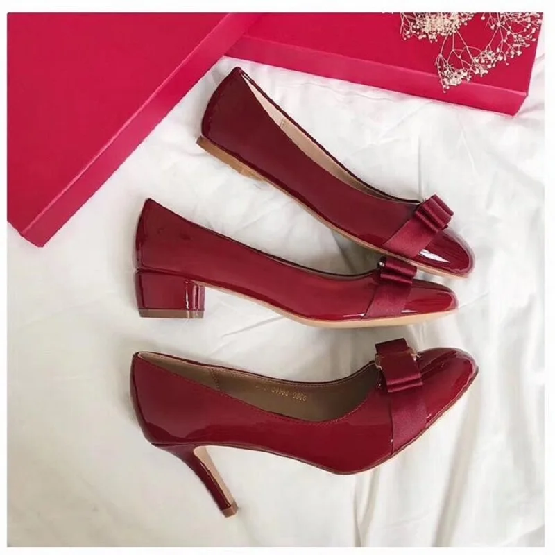 new hot bridal wedding shoes woman metal decoration pumps bowknot high heel designer brand chunky heels shoes ladies dress pumps free global shipping