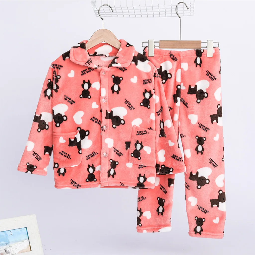 Теплые пижамные комплекты с длинными рукавами для маленьких мальчиков и девочек