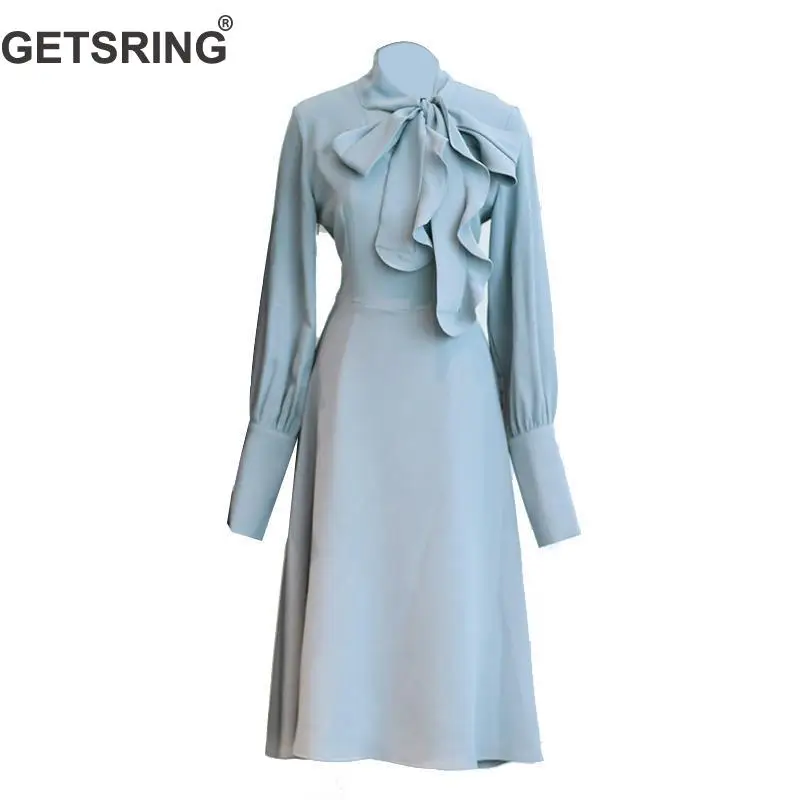 GETSRING женское шифоновое платье с галстуком бабочкой длинным рукавом винтажное