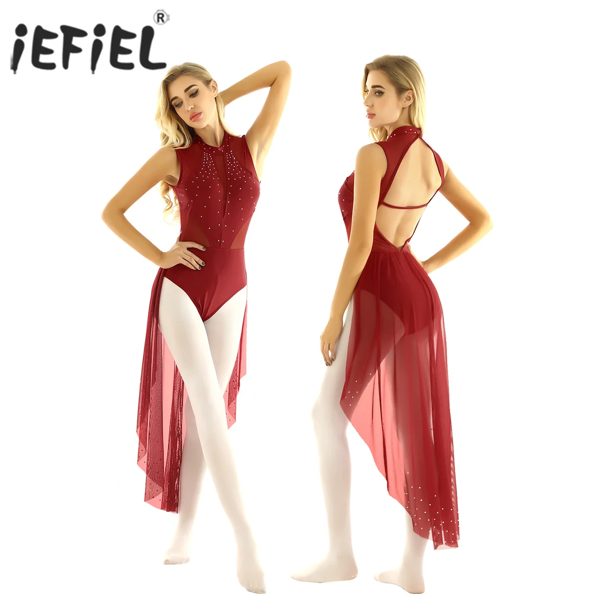 Новые женские взрослые блестящие стразы костюмы для бальных танцев без рукавов с