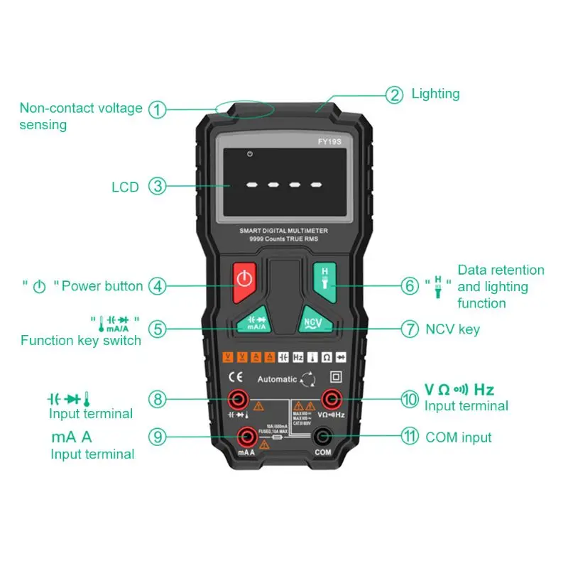 

High Precision Smart Multimeter Digital Handheld Automatic AC DC Voltage Current Meter Multifunctional Voltmeter Ammeter